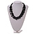 Ethnic Multistrand Black Glass Bead, Semiprecious Stone Necklace With Wood Hook Closure - 60cm L - view 4