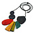 Multicoloured Multi Bar and Disk Geometric Wood Necklace with Black Cotton Cord/ 90cm Long/ Adjustable - view 3