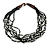 Ethnic Multistrand Black Glass Bead, White Semiprecious Stone Necklace With Wood Hook Closure - 60cm L - view 2