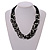 Ethnic Multistrand Black Glass Bead, White Semiprecious Stone Necklace With Wood Hook Closure - 60cm L - view 3