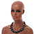 Ethnic Multistrand Black Glass Bead, White Semiprecious Stone Necklace With Wood Hook Closure - 60cm L - view 4