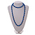 10mm D/ Solid Glass and Faux Pearl Bead Long Necklace (Blue Colours) - 108cm Long (Natural Irregularities) - view 3