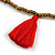Boho Style Bronze Glass Bead with Red Cotton Tassel Long Necklace - 96cm L - view 6