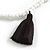 Boho Style White Glass Bead with Black Cotton Tassel Long Necklace - 96cm L - view 5