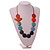 Orange/Sky Blue/Dark Blue Wooden Coin Bead and Bird Black Cotton Cord Long Necklace/ 96cm Max Length/ Adjustable - view 3