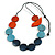 Orange/Sky Blue/Dark Blue Wooden Coin Bead and Bird Black Cotton Cord Long Necklace/ 96cm Max Length/ Adjustable - view 2