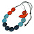 Orange/Sky Blue/Dark Blue Wooden Coin Bead and Bird Black Cotton Cord Long Necklace/ 96cm Max Length/ Adjustable - view 4