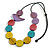Yellow/Pink/Purple/Turquoise Wooden Coin Bead and Bird Black Cotton Cord Long Necklace/ 100cm Max Length/ Adjustable - view 5