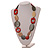 Red/Grey/White Geometric Wood Bead Cotton Cord Long Necklace - 120cm L/ Adjustable - view 3