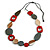 Red/Grey/White Geometric Wood Bead Cotton Cord Long Necklace - 120cm L/ Adjustable