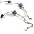 Stylish Blue Glass/ Shell Bead and Textured Metal Bar Necklace In Silver Tone - 41cm L/ 4cm Ex - view 5