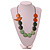 Orange/Green/Mint Wooden Coin Bead and Bird Black Cotton Cord Long Necklace/ 96cm Max Length/ Adjustable - view 4