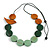 Orange/Green/Mint Wooden Coin Bead and Bird Black Cotton Cord Long Necklace/ 96cm Max Length/ Adjustable - view 2