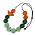 Orange/Green/Mint Wooden Coin Bead and Bird Black Cotton Cord Long Necklace/ 96cm Max Length/ Adjustable - view 5