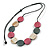 Grey/White/Pink Wood Coin Bead Grey Cotton Cord Necklace - 98cm L (Max Length) - view 4