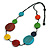 Multicoloured Round Wood Bead with Black Cotton Cord Necklace - 90cm Max/ Adjustable - view 2