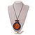 Blue/Orange Large Round Wooden Geometric Pendant with Black Cotton Cord Necklace - 92cm L/ 10.5cm Pendant - Adjustable - view 4