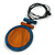 Blue/Orange Large Round Wooden Geometric Pendant with Black Cotton Cord Necklace - 92cm L/ 10.5cm Pendant - Adjustable - view 2
