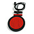 Black/Red Large Round Wooden Geometric Pendant with Black Cotton Cord Necklace - 92cm L/ 10.5cm Pendant - Adjustable - view 2