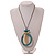 Turquoise/White Large Round Wooden Geometric Pendant with Black Cotton Cord Necklace - 92cm L/ 10.5cm Pendant - Adjustable - view 3