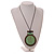 Mint/Olive Green Large Round Wooden Geometric Pendant with Black Cotton Cord Necklace - 92cm L/ 10.5cm Pendant - Adjustable - view 3