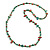 Long Jade Green/Ox Blood Red Shell Nugget and Green Faceted Glass Bead Necklace - 120cm Long - view 2