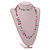 Long Shell Nugget and Clear Faceted Glass Bead Necklace in Mint Green/Fuchsia Pink - 106cm Long - view 3