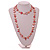 Long Salmon Pink/Flamingo Pink Shell Nugget and Beige Faceted Glass Bead Necklace - 114cm Long - view 3