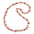 Long Salmon Pink/Flamingo Pink Shell Nugget and Beige Faceted Glass Bead Necklace - 114cm Long - view 7