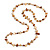 Long Shell Nugget and Beige Faceted Glass Bead Necklace in Light Cream/Brown Shades - 120cm Long
