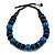 Chunky Style Blue/Black Wood Bead Cotton Cord Necklace - 64cm Long - view 2