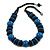 Chunky Style Blue/Black Wood Bead Cotton Cord Necklace - 64cm Long