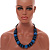 Chunky Style Blue/Black Wood Bead Cotton Cord Necklace - 64cm Long - view 3