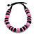 Chunky Style Marble Pink/Black Wood Bead Cotton Cord Necklace - 64cm Long - view 5