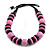 Chunky Style Marble Pink/Black Wood Bead Cotton Cord Necklace - 64cm Long - view 2