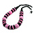 Chunky Style Marble Pink/Black Wood Bead Cotton Cord Necklace - 64cm Long - view 6