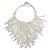 Statement Glass Bead Bib Style/ Fringe Necklace In Snow White - 38cm Long/ 15cm Front Drop