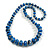 Graduated Wooden Bead Long Necklace in Blue/Black/Metallic Silver Colours - 80cm Long