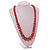 Graduated Wooden Bead Long Necklace in Rouge Pink/Black/Metallic Silver Colours - 80cm Long - view 3