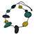 Washed Effect Teal/Dark Blue/Olive Wooden Bead Geometric Black Cord Long Necklace/ 100cm Long/ Adjustable