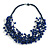 Statement Multistrand Blue Coloured Glass Bead Cotton Cord Necklace - 58cm Long