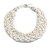 Chunky Wide Snow White Glass Bead Plaited Necklace - 50cm L/6cm Ext