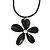 Black Enamel 'Daisy' Pendant With Waxed Cotton Cord In Silver Tone - 38cm Length/ 7cm Extension