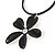 Black Enamel 'Daisy' Pendant With Waxed Cotton Cord In Silver Tone - 38cm Length/ 7cm Extension - view 2
