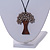 Grey Glass Bead/ Brown Wood Tree Of Life Pendant with Black Cotton Cord - 76cm L - view 3