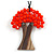 Bright Orange Glass Bead/ Brown Wood Tree Of Life Pendant with Black Cotton Cord - 76cm L