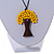 Bright Yellow Glass Bead/ Brown Wood Tree Of Life Pendant with Black Cotton Cord - 76cm L - view 3