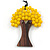 Bright Yellow Glass Bead/ Brown Wood Tree Of Life Pendant with Black Cotton Cord - 76cm L