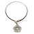 Clear Swarovski Crystal 'Flower' Pendant Hammered Collar Necklace In Burn Silver Finish - 38cm Length - view 2