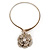 Large Dimensional Swarovski Crystal 'Flower' Pendant Collar Necklace In Burn Gold Finish - 39cm Length - view 2